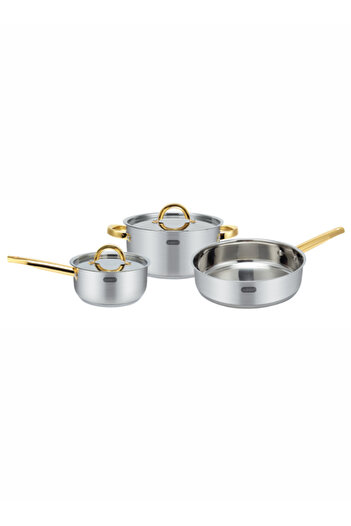 Alberto 5PCS SS COOKWARE SET (18SP- 24CS- 26FP)- SILVER/GOLD