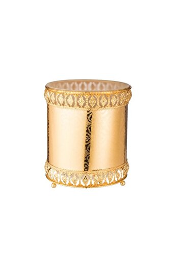 ORIAN Round gold metal basket and napkin set