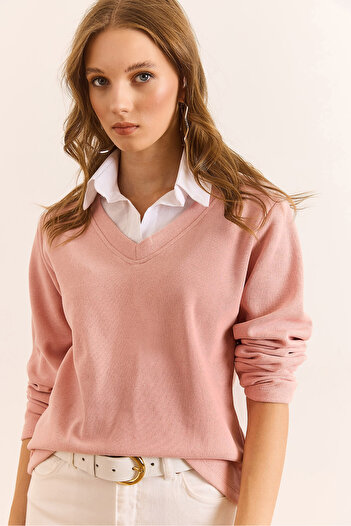 Olalook Women's Dusty Rose Shirt Collar Detailed Thessaloniki Blouse Blz-19002777