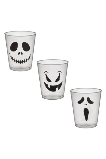 SHOPIENS Set 3 Halloween Cups Glow In The Dark with Skulls and Scary Faces 9cm