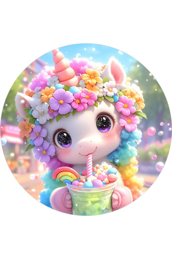 BatıDoğu Yenilebilir Yuvarlak Pasta Resim Baskısı 20 cm Şekerli Kağıt Unicorn Temalı 139