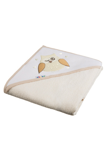 Akuku Hooded bath towel 100 cm cotton Owl Beige