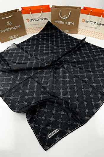 Tesettürnağme Soft Cotton Scarf Tn2004 Monogram Black-Beige-04