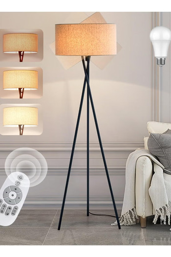 Primo Plus 3 Color Temperature Led Tripod Floor Lamp With Linen Shade And Adjustable Angle With Remote Control