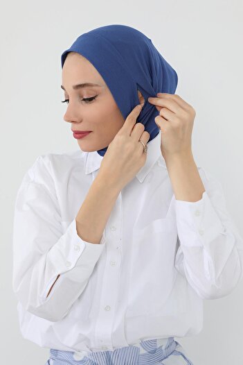 Aisha's Design Combed Cotton Bonnet with Neck Covering Feature and Headphone Opening, B-94, Indigo