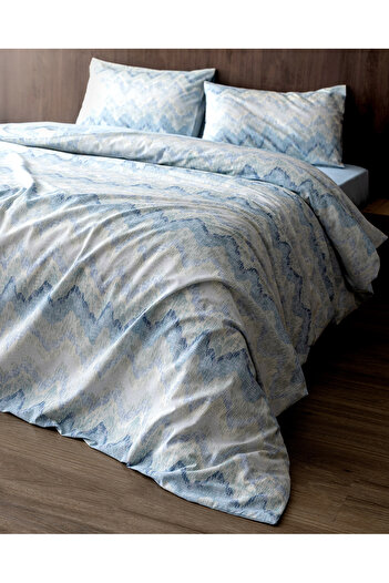 Madame Coco Froncois King Size Cotton Printed Duvet Cover Set - Blue