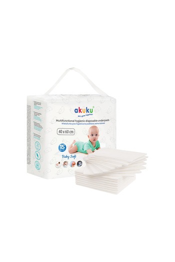 Akuku Set of 15 disposable Baby Soft liners 40 x 60 cm, perfect for protecting the mattress from dirt