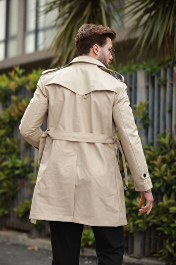 BASEL.CO Men's Elegant Leather Trench Coat with Epaulettes - a Signature Piece of Sophistication