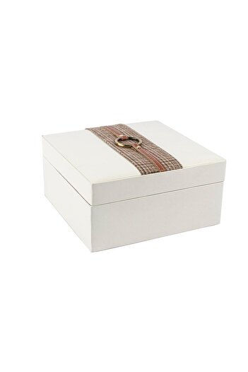 Mikasa Moor White plaid leather jewelry box 22x22x11cm