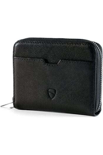 Vaultskin Minimalist Leather Zipper Wallet. Small RFID-Blocking Multi-Card Holder with Coin Compartm