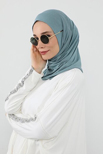 Aisha's Design Combed Cotton Bonnet with Neck Covering Feature and Headphone Opening, B-94, Dark Mint