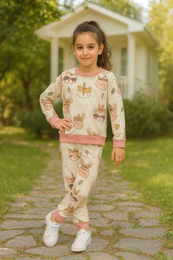 Fox Moda Girl's Seasonal Top and Bottom Set Raccoon Rabbit Kankalar