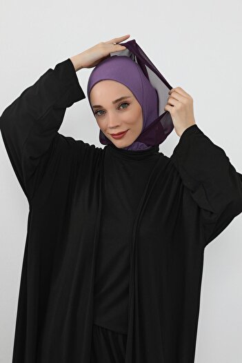 Aisha's Design Chiffon Hooded Combed Cotton Bonnet with Neck Covering Feature, B-95, Purple 2 - Purple