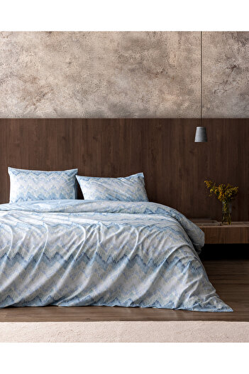 Madame Coco Froncois King Size Cotton Printed Duvet Cover Set - Blue