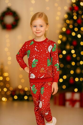 Fox Moda Girl's Seasonal Top and Bottom Set with Christmas Pattern