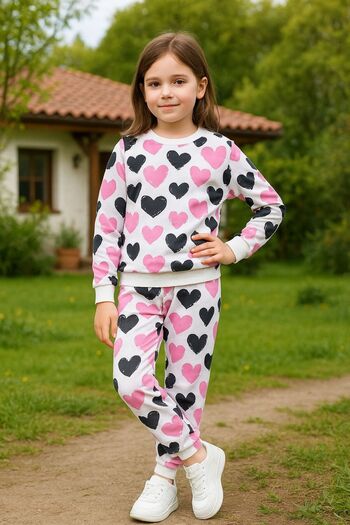 Fox Moda Girl's Seasonal Top and Bottom Set with Heart Pattern