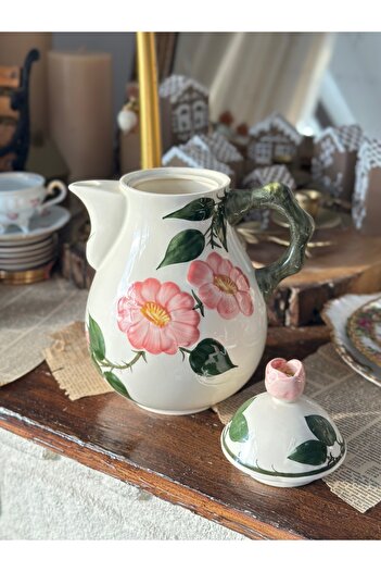 Villeroy & Boch Antika Villeroy Boch Wildrose Yabangülü porselen el boyaması pembe çiçekli çay potu çaydanlık