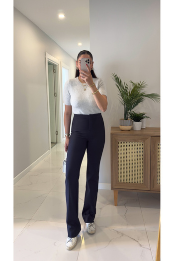BİRCANÇİL Dlvin Fubra Navy Blue High Waist Trousers