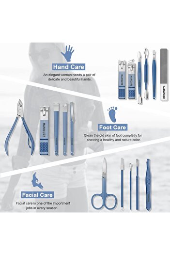 Primo Plus Professional Nail Art Kit 16 Pieces Stainless Steel Nail Art Tools with Luxury Leather Travel Case