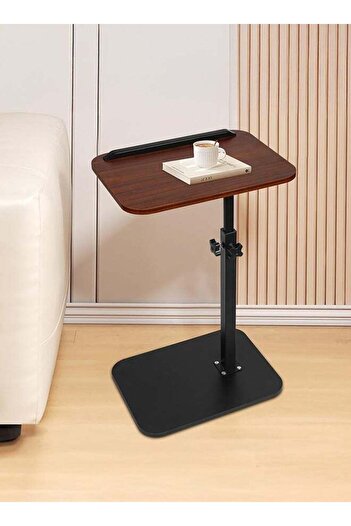 Generic Adjustable Height C-shaped Side Table with 360° Rotating Wooden Top