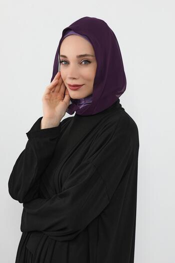 Aisha's Design Chiffon Hooded Combed Cotton Bonnet with Neck Covering Feature, B-95, Purple 2 - Purple