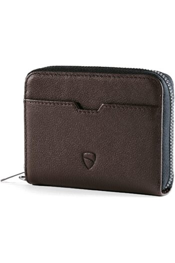 Vaultskin Minimalist Leather Zipper Wallet. Small RFID-Blocking Multi-Card Holder with Coin Compartm