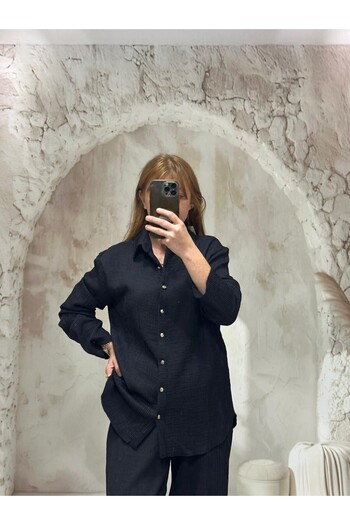 Pulli Collection Black Buttoned Oversize Shirt & Palazzo Pants Set