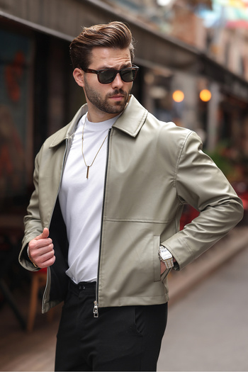 BASEL.CO Basic Oversize Leather Jacket - Iconic Design with Double Zipper