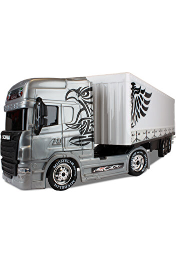 MYTOY Scania, Volvo Model Oyuncak Tır – 46 cm Uzunluk, Hareketli Dorse, 12 Tekerlekli Konteyner Tır
