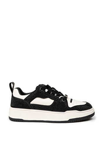 Deery Women's Genuine Leather Black Sneaker with Stone Detail