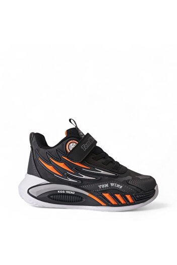 Tuğba Ortopedi 004 Orthopedic Boy's Black/Orange Comfortable Sneaker