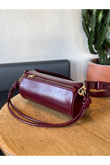 Lunova Claret Red Women's Cylinder Model Hand and Shoulder Bag