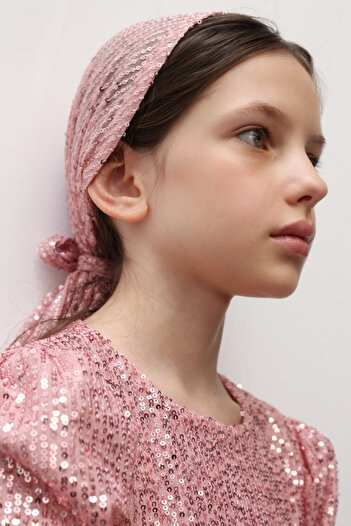 Le Mabelle Pink Sequin Girl's Triangle Bandana