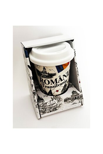 OEM Cana ceramica suvenir Romania Transilvania, capac silicon, 350 ml