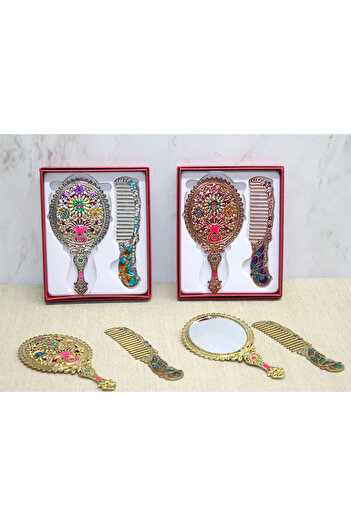 CT STONES Floral Mirror and Comb Set Small Size