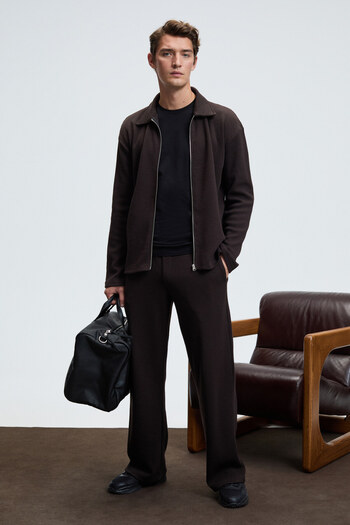 GRIMELANGE Lachlan Men's Waffle Special Textured Corded Ornamental Label Bitter Brown Pants