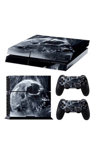 digital-play Set folii de protecție pentru consolă, skin, controller, pentru Playstation 4, craniu gri