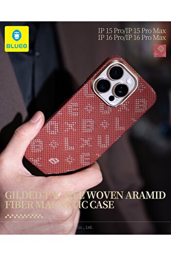 BLUEO iPhone 16 Pro Uyumlu MagSafe Özellikli Orijinal Karbon Gilded Tactile Aramid Fiber İnce Slim Kılıf