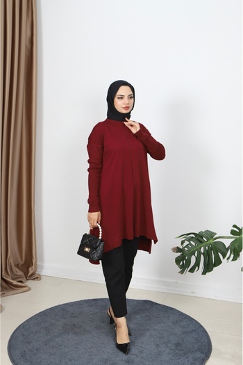 NİSUM MODA Ribbed Mercerized Tunic with Sleeves