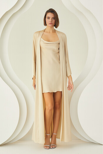 NBB Stone Long Satin Dressing Gown