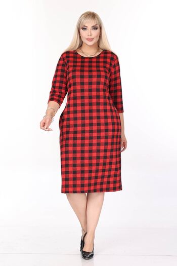 modayız Double Pocket Patterned Stretchy Winter Plus Size Midi Dress 44B-2702