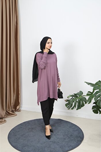 NİSUM MODA Ribbed Mercerized Tunic with Sleeves
