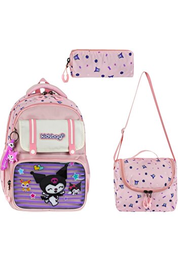 Çınka Bags Parachute Fabric Covered Orthopedic Back Supported Primary School Bag with Foil Lunchbox and Pen Holder