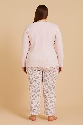 Pemilo Women's plus size 05150 100% cotton interlock pajama set - salmon