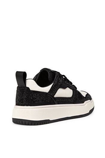 Deery Women's Genuine Leather Black Sneaker with Stone Detail