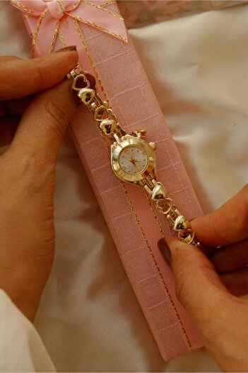 SPECTRUM PREMİUM Spectrum Mini Minimal Case Heart Detailed Metal Cord Women's Wristwatch