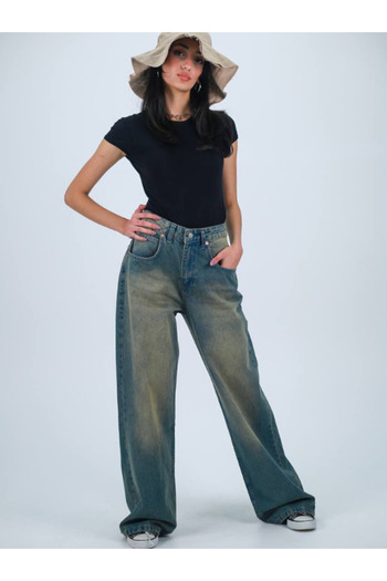 Chirkef Unisex Khaki Washed Fabric Relaxed Fit Baggy Pants Green