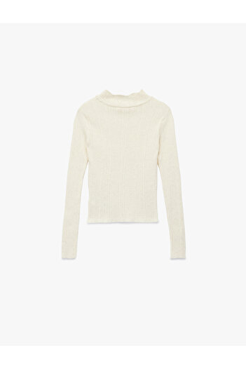 Koton Ruffle Detailed Stand Collar Long Sleeve Knitwear Sweater