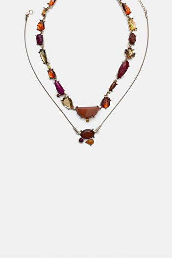 Stradivarius Set of 2 multi-strand rhinestone necklaces
