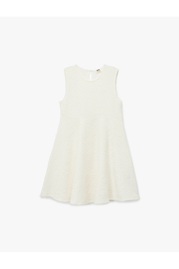 Koton Crew Neck Sleeveless Jacquard Pleated Dress
